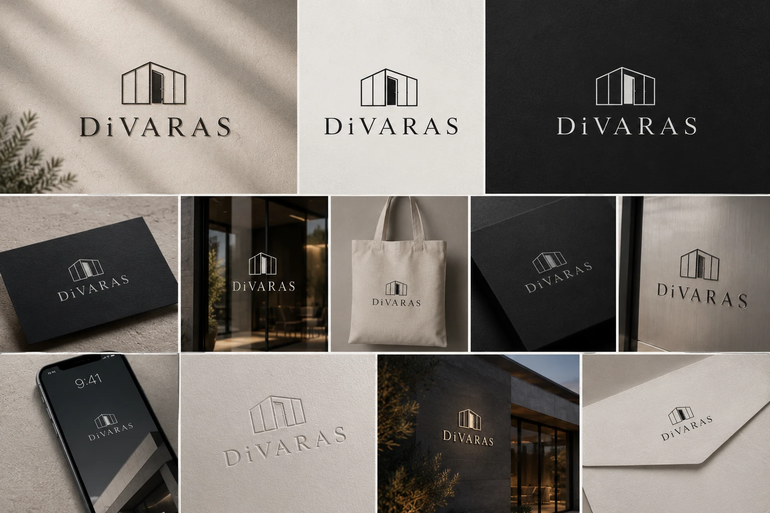 DiVARAS logo and identity applications