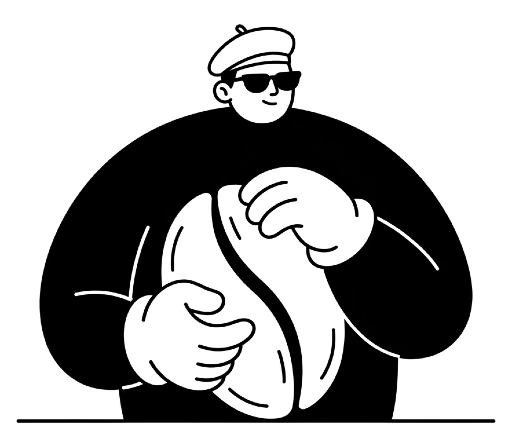 Character FOCUS: a figure holding a giant coffee bean