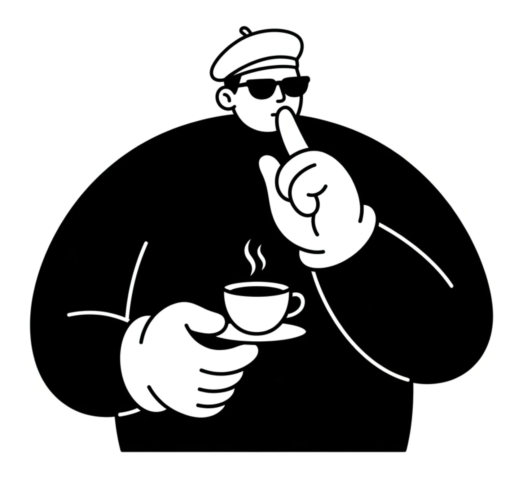 Character SLOW: a figure with a cup and saucer, a finger to the lips
