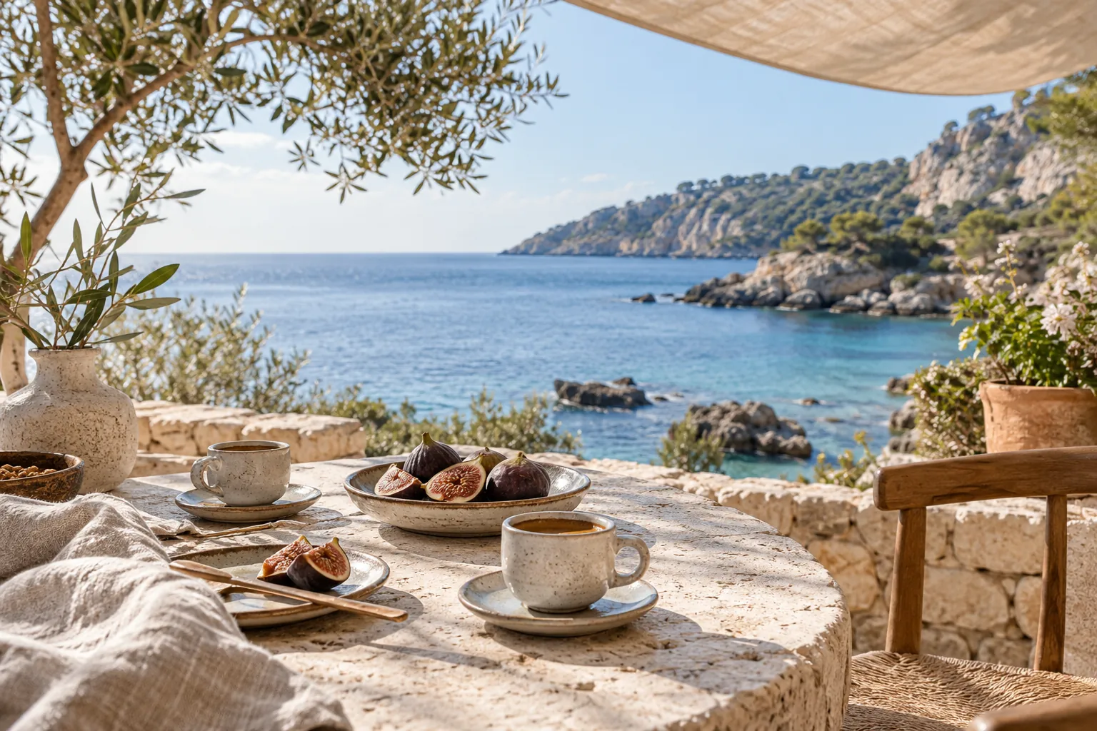 Breakfast on an imagined seaside terrace